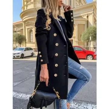 IDEALSANXUN Winter Coats for Women 2024 Fall Fashion Outfits Double Breasted Ladies Midi Length Wool...
