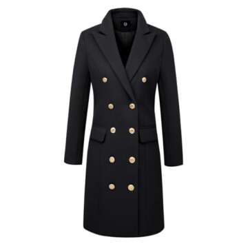 IDEALSANXUN Winter Coats for Women 2024 Fall Fashion Outfits Double Breasted Ladies Midi Length Wool Trench Coats Peacoat Jackets, Black, S