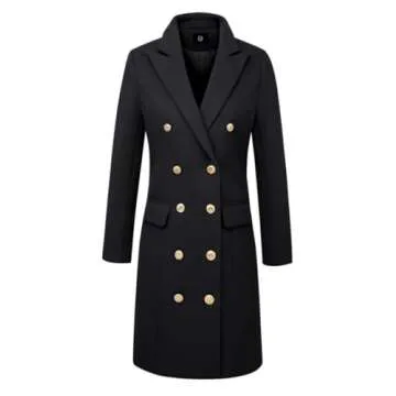 IDEALSANXUN Winter Coats for Women 2024 Fall Fashion Outfits Double Breasted Ladies Midi Length Wool Trench Coats Peacoat Jackets, Black, S