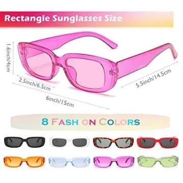 Eyegla 8 Pack Rectangle Sunglasses for Women Retro Trendy Square Party Glasses Bulk Vintage Chunky Frame 90s Sun Glasses for Women Men