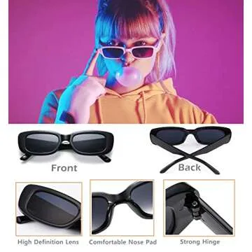 Eyegla 8 Pack Rectangle Sunglasses for Women Retro Trendy Square Party Glasses Bulk Vintage Chunky Frame 90s Sun Glasses for Women Men