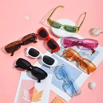 Eyegla 8 Pack Rectangle Sunglasses for Women Retro Trendy Square Party Glasses Bulk Vintage Chunky Frame 90s Sun Glasses for Women Men