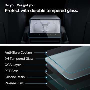 Spigen Tempered Glass Screen Protector [GlasTR Slim] designed for Tesla Model 3 (2024/2025), New Model Y Juniper (2025) 8" Rear Touchscreen - Matte/Anti Finger Print