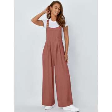 AUTOMET Womens Beach Vacation Outfits Jumpsuits Overalls Wide Leg Casual Summer Spring Outfits Rompers Trendy Jumpers Rust L