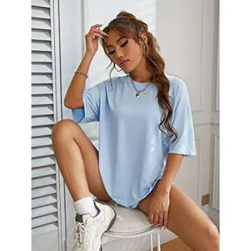 SOLY HUX Women's Graphic Tees Oversized T Shirts Basic Letter Print Short Sleeve Loose Fit Tops Blue M