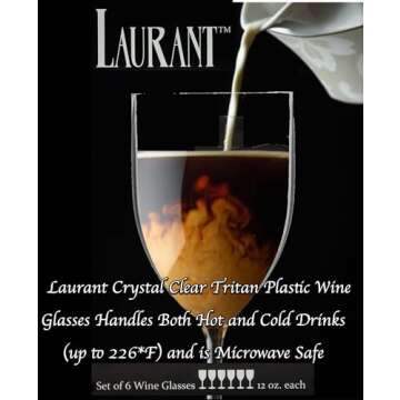 LAURANT Plastic Wine Glasses Set of 6(12 oz) (Unbreakable Wine Glasses with Stem) 100% Tritan & BPA Free (Dishwasher Safe) Reusable, In/Outdoor, Parties, Events, Pool, Hotels, Resorts Made in USA nnn