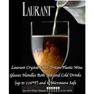 LAURANT Plastic Wine Glasses Set of 6(12 oz) (Unbreakable Wine Glasses with Stem) 100% Tritan & BPA Free (Dishwasher Safe) Reusable, In/Outdoor, Parties, Events, Pool, Hotels, Resorts Made in USA nnn