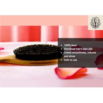 Natural Boar Bristle Hairbrush for women, men and kids. Boar bristle brush for soft, fine and thin h...