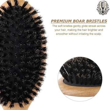 Natural Boar Bristle Hairbrush for women, men and kids. Boar bristle brush for soft, fine and thin hair. Brush that gives shine and health to the hair, improve texture and reduce Frizz