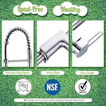 badiJum Touchless Kitchen Faucet, Single Handle, Pull-Out Spray, Brushed Nickel, Lead-Free, Modern S...