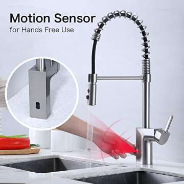 badiJum Touchless Kitchen Faucet, Single Handle, Pull-Out Spray, Brushed Nickel, Lead-Free, Modern Stainless Steel