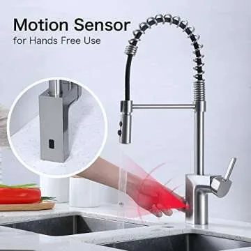 badiJum Touchless Kitchen Faucet, Single Handle, Pull-Out Spray, Brushed Nickel, Lead-Free, Modern Stainless Steel