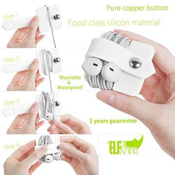 ELFRhino Cord Organizer Earbuds Holder Earphone Wrap Earphones Organizer Headset Headphone Earphone Wrap Winder Cord Manager Cable Winder White