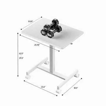 JUNHEDAMAI Mobile Standing Desk Adjustable Height, Portable Rolling Laptop Desk with Lockable Wheels and Hook, Sit Stand Up Desk, Standing Rolling Cart Desk with Gas Spring for Home, Office, Hospital