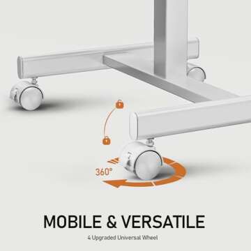 JUNHEDAMAI Mobile Standing Desk Adjustable Height, Portable Rolling Laptop Desk with Lockable Wheels and Hook, Sit Stand Up Desk, Standing Rolling Cart Desk with Gas Spring for Home, Office, Hospital