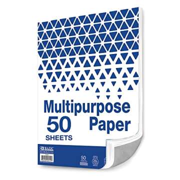 BAZIC 50 SHEETS 8.5" x 11" White Multipurpose Paper, 20 LB (75 gsm), Copy Paper Fax Laser & General Printing, Create Report Document Flyer for School Office, 50 SHEETS