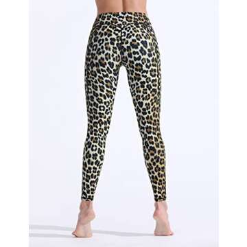 FITTIN Leopard Printed Yoga Leggings for Women with Pocket - Ankle Length Pants for Running Sports Fitness Workout Gym Brown Medium