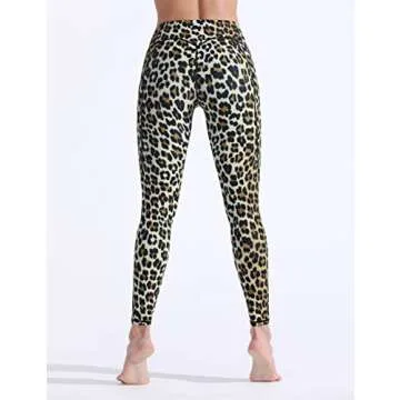 FITTIN Leopard Printed Yoga Leggings for Women with Pocket - Ankle Length Pants for Running Sports Fitness Workout Gym Brown Medium