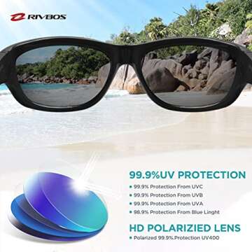 RIVBOS Kids Sunglasses Boys with Strap Polarized Rubber Flexible Shades for Toddler and Children Age 3-10 RBK025-2 Black