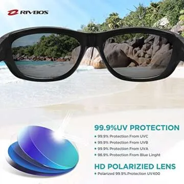 RIVBOS Kids Sunglasses Boys with Strap Polarized Rubber Flexible Shades for Toddler and Children Age 3-10 RBK025-2 Black