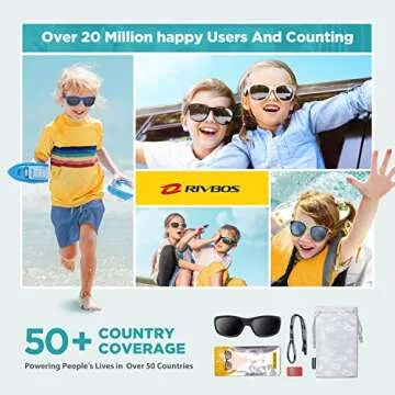 RIVBOS Kids Sunglasses Boys with Strap Polarized Rubber Flexible Shades for Toddler and Children Age 3-10 RBK025-2 Black