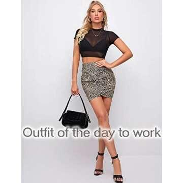 Avidlove Mesh Crop Tee Short Sleeve See Thru Shirts Sexy Sheer Tops for Women Y2K Outfits Black S