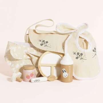 Le Toy Van - Honeybake - Baby Doll Accessories - Natural Cotton + Wooden Toy Dolls Nursing Accessori...