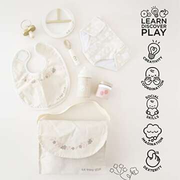 Le Toy Van - Honeybake - Baby Doll Accessories - Natural Cotton + Wooden Toy Dolls Nursing Accessories Set - Scaled Doll Accessories - 8 Piece Set - Dolls and Toys 30-35cm - Age 2+ Years