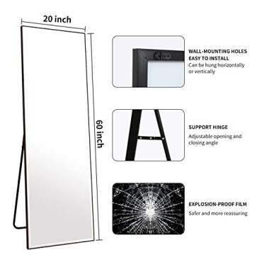 BEAUTYPEAK Full Length Mirror 20" x 60" Standing Hanging or Leaning Against Wall Large Rectangle Floor Mirrors Body Dressing Wall-Mounted for Living Room, Bedroom Home Decor
