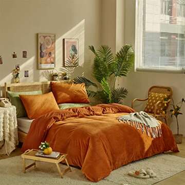 Wellboo Burnt Orange Velvet Comforter Sets Queen Women Girls Rust Caramel Fluffy Bedding Comforters Solid Terracotta Flannel Modern Aesthetic Quilts Warm Winter Plain Reddish Plush 3 PCS Blankets Soft