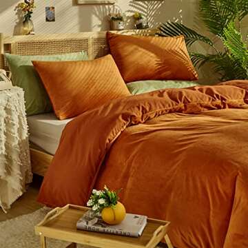 Wellboo Burnt Orange Velvet Comforter Sets Queen Women Girls Rust Caramel Fluffy Bedding Comforters Solid Terracotta Flannel Modern Aesthetic Quilts Warm Winter Plain Reddish Plush 3 PCS Blankets Soft