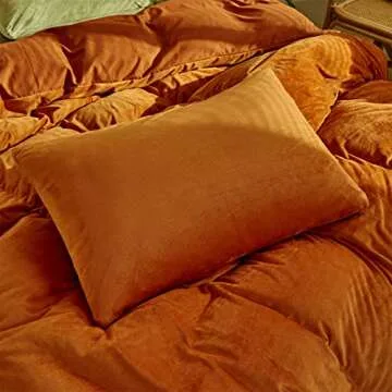 Wellboo Burnt Orange Velvet Comforter Sets Queen Women Girls Rust Caramel Fluffy Bedding Comforters Solid Terracotta Flannel Modern Aesthetic Quilts Warm Winter Plain Reddish Plush 3 PCS Blankets Soft