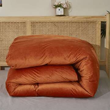 Wellboo Burnt Orange Velvet Comforter Sets Queen Women Girls Rust Caramel Fluffy Bedding Comforters Solid Terracotta Flannel Modern Aesthetic Quilts Warm Winter Plain Reddish Plush 3 PCS Blankets Soft