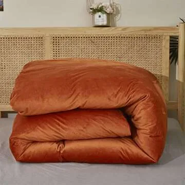 Wellboo Burnt Orange Velvet Comforter Sets Queen Women Girls Rust Caramel Fluffy Bedding Comforters Solid Terracotta Flannel Modern Aesthetic Quilts Warm Winter Plain Reddish Plush 3 PCS Blankets Soft