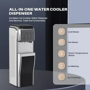 ICEPURE Multi-Function Water Cooler with Ice Maker, Hot/Cold Water Dispenser Built-in Bullet and Crushed/Chewable Ice, 5 Gallon Bottom Loading Water and Ice Dispenser, 35lbs/24H, Stainless Steel