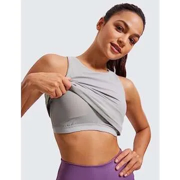 CRZ YOGA Butterluxe Womens Racerback High Neck Tank Top - with Built in Bra Workout Padded Yoga Athletic Camisole Gull Gray X-Large