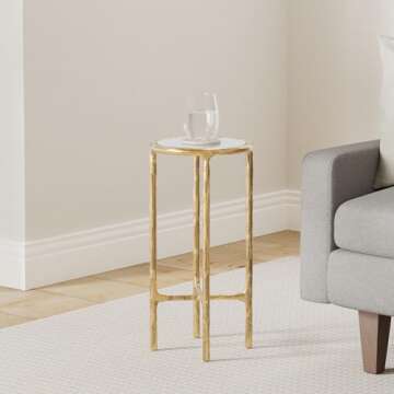 SAFAVIEH Couture Home Collection Jessa Brass Metal/Tempered Glass Top Tall Round End Table (Fully Assembled)