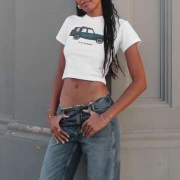 Women's Short Sleeve Y2K White Baby Tees E-Girls Cute Graphic Print Crop Tops Slim Fit T Shirts Retro Vintage Aesthetic 90s Fashion Clothes