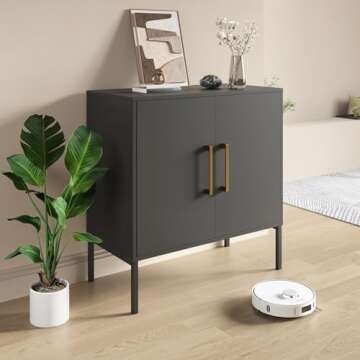 LYNSOM Storage Cabinet with Doors and Shelves, Free Standing Office Cabinet, Modern Wood Buffet Sideboard for Kitchen, Living Room, Bedroom, Hallway, Black