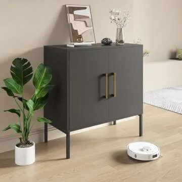 LYNSOM Storage Cabinet with Doors and Shelves, Free Standing Office Cabinet, Modern Wood Buffet Sideboard for Kitchen, Living Room, Bedroom, Hallway, Black