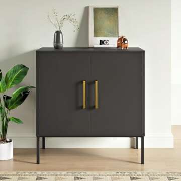 LYNSOM Storage Cabinet with Doors and Shelves, Free Standing Office Cabinet, Modern Wood Buffet Sideboard for Kitchen, Living Room, Bedroom, Hallway, Black