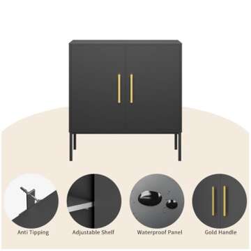 LYNSOM Storage Cabinet with Doors and Shelves, Free Standing Office Cabinet, Modern Wood Buffet Sideboard for Kitchen, Living Room, Bedroom, Hallway, Black