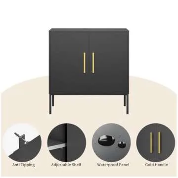 LYNSOM Storage Cabinet with Doors and Shelves, Free Standing Office Cabinet, Modern Wood Buffet Sideboard for Kitchen, Living Room, Bedroom, Hallway, Black