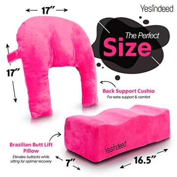 YESINDEED Brazilian Butt Lift Pillow + Back Support – Dr. Approved BBL Foam Pillow Set with Carry Bag, Comfortable & Firm Recovery Cushion for Post Surgery Sitting Relief, Lightweight & Portable, Pink