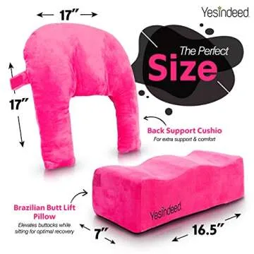 YESINDEED Brazilian Butt Lift Pillow + Back Support – Dr. Approved BBL Foam Pillow Set with Carry Bag, Comfortable & Firm Recovery Cushion for Post Surgery Sitting Relief, Lightweight & Portable, Pink