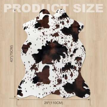 Sgizoku Cow Print Rug - 3.6x2.5 Feet Cow Hide Rug Faux Cowhide Rug Cute Area Rug Fun Western Room Decor Cow Rugs for Living Room Bedroom Non-Slip Brown(43 inches x 29 inches)