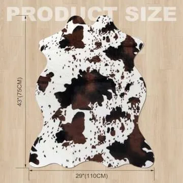 Sgizoku Cow Print Rug - 3.6x2.5 Feet Cow Hide Rug Faux Cowhide Rug Cute Area Rug Fun Western Room Decor Cow Rugs for Living Room Bedroom Non-Slip Brown(43 inches x 29 inches)