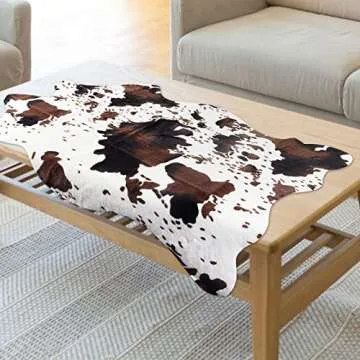 Sgizoku Cow Print Rug - 3.6x2.5 Feet Cow Hide Rug Faux Cowhide Rug Cute Area Rug Fun Western Room Decor Cow Rugs for Living Room Bedroom Non-Slip Brown(43 inches x 29 inches)