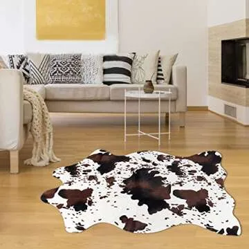 Sgizoku Cow Print Rug - 3.6x2.5 Feet Cow Hide Rug Faux Cowhide Rug Cute Area Rug Fun Western Room Decor Cow Rugs for Living Room Bedroom Non-Slip Brown(43 inches x 29 inches)