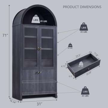 IFGET 71" Tall Arched Kitchen Pantry Cabinet, Modern Farmhouse Kitchen Storage Cabinets with Open & ...